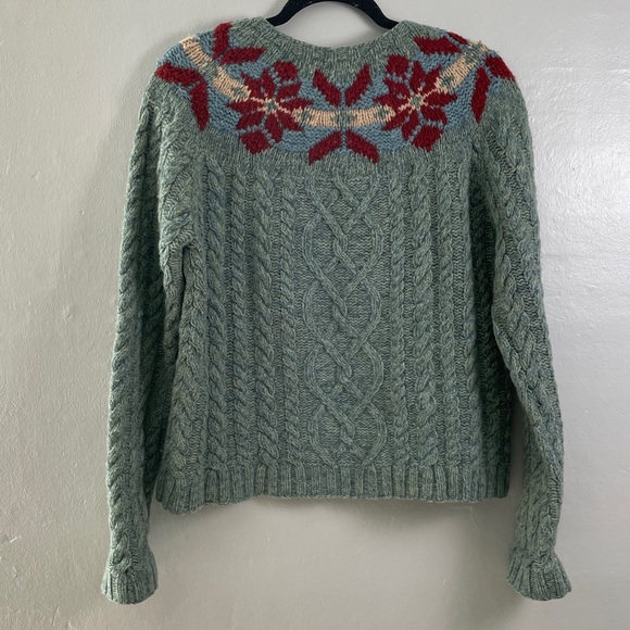Vintage Ralph Lauren Green Cable Knit Sweater with Red Floral Design Size Lg - Picture 6 of 8